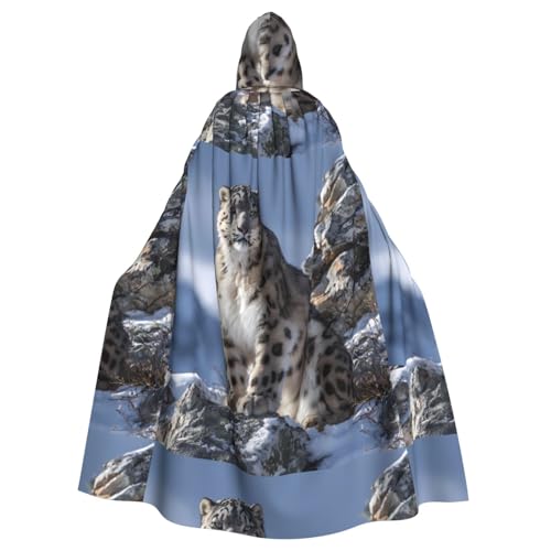 WHJSSF Kapuzenumhang für Erwachsene, Motiv: Schneeleopard auf den Bergen, bedruckt mit Kapuze, ohne Reißverschluss von WHJSSF
