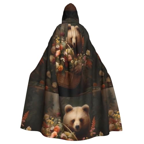 WHJSSF Kapuzenumhang mit Bär mit Blumenkorb, bedruckt, Halloween, Erwachsene, für Rollenspiele, Bühnenkostüme, Partys, pflegeleicht von WHJSSF
