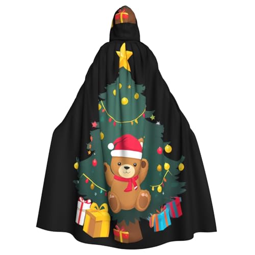 WHJSSF Kapuzenumhang mit Bärenpuppe auf dem Weihnachtsbaum, bedruckt für Halloween, Erwachsene, super großer Kapuzenumhang ohne Reißverschluss von WHJSSF