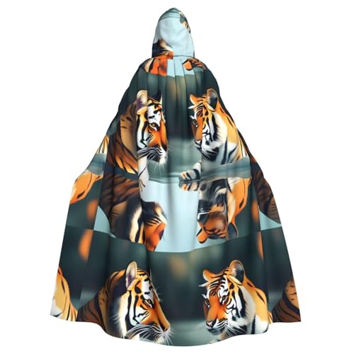 WHJSSF Kapuzenumhang mit Katze und Reflexion, Tiger, Tierdrucke, Halloween, Erwachsenen-Kapuzenumhang – super großer Kapuzenumhang ohne Reißverschluss von WHJSSF