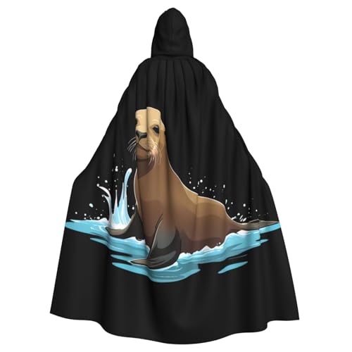WHJSSF Kapuzenumhang mit Seelöwen, die im Wasser spielen, bedruckt, Halloween, Erwachsenen-Kapuzenumhang – super großer Kapuzenumhang ohne Reißverschluss von WHJSSF