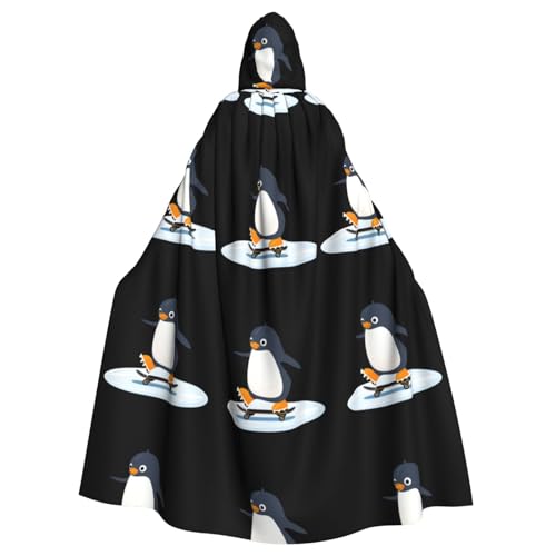 WHJSSF Kapuzenumhang mit Skateboard-Pinguin-Druck, Halloween, Erwachsenen-Kapuzenumhang – super großer Kapuzenumhang ohne Reißverschluss von WHJSSF