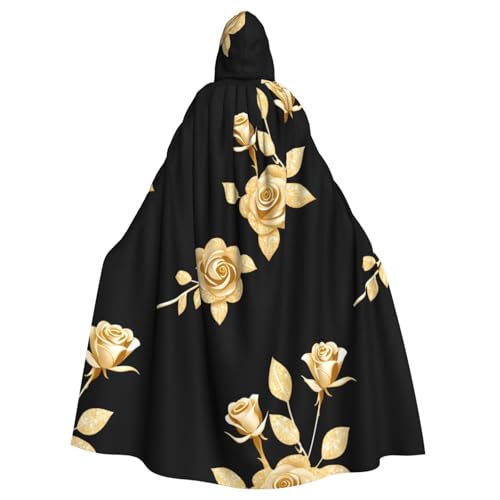 WHJSSF Kapuzenumhang mit goldenem Glitzer-Rosen-Druck, für Erwachsene, super großer Kapuzenumhang ohne Reißverschluss von WHJSSF