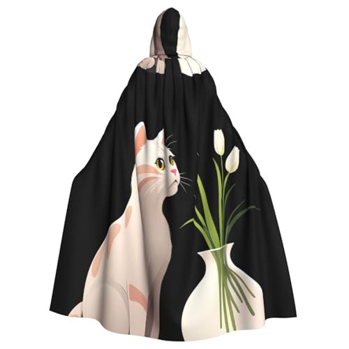 WHJSSF Kapuzenumhang mit kleiner Katze und Vase, für Erwachsene, mit Kapuze, ohne Reißverschluss WHJSSF Kapuzenumhang mit kleiner Katze und Vase, für Erwachsene, mit Kapuze, ohne Reißverschluss von WHJSSF