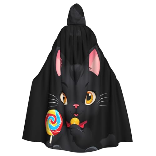 WHJSSF Kapuzenumhang mit kleiner schwarzer Katze, die Lutscher isst, Halloween, Erwachsenen-Kapuzenumhang – super großer Kapuzenumhang ohne Reißverschluss WHJSSF Kapuzenumhang mit kleiner schwarzer Katze, die Lutscher isst, Halloween, Erwachsenen-Kapuzenumhang – super großer Kapuzenumhang ohne Reißverschluss von WHJSSF