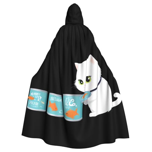 WHJSSF Kleine weiße Katze mit Fischkonserven, Halloween-Umhang für Erwachsene, Kapuzenumhang für Rollenspiele, Bühnenkostüme, Partys, pflegeleicht WHJSSF Kleine weiße Katze mit Fischkonserven, Halloween-Umhang für Erwachsene, Kapuzenumhang für Rollenspiele, Bühnenkostüme, Partys, pflegeleicht von WHJSSF