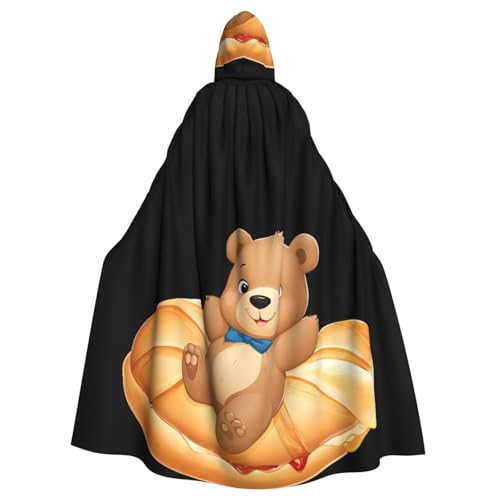 WHJSSF Kleiner Bär auf Croissant-Aufdruck, Halloween-Umhang mit Kapuze, für Erwachsene, super großer Kapuzenumhang ohne Reißverschluss von WHJSSF