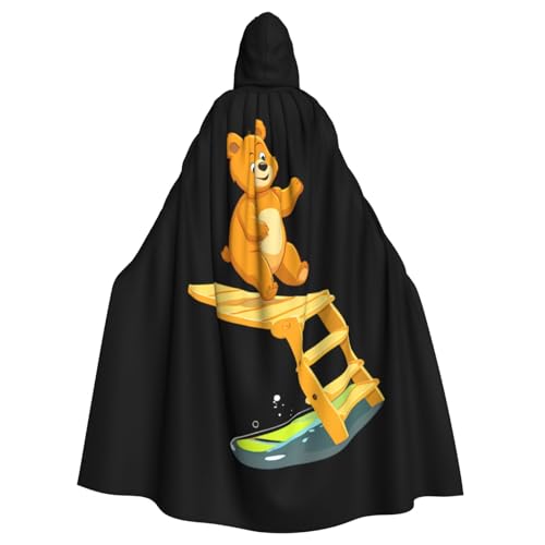 WHJSSF Kleiner Bär auf Tauchplattform, bedruckt, Halloween, Erwachsenen-Kapuzenumhang für Rollenspiele, Bühnenkostüme, Partys, pflegeleicht von WHJSSF