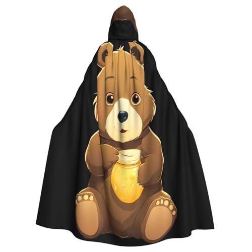 WHJSSF Kleiner Bär mit Honigdruck, Halloween-Umhang mit Kapuze, für Erwachsene, super großer Kapuzenumhang ohne Reißverschluss von WHJSSF
