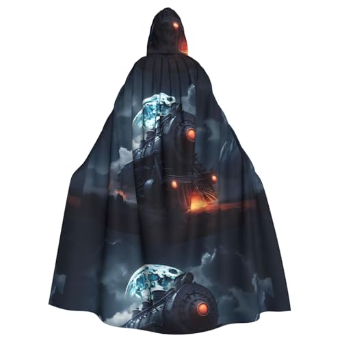 WHJSSF Kraftvoller Lokomotiven-Druck, Halloween-Umhang mit Kapuze für Erwachsene, für Rollenspiele, Bühnenkostüme, Partys, pflegeleicht von WHJSSF