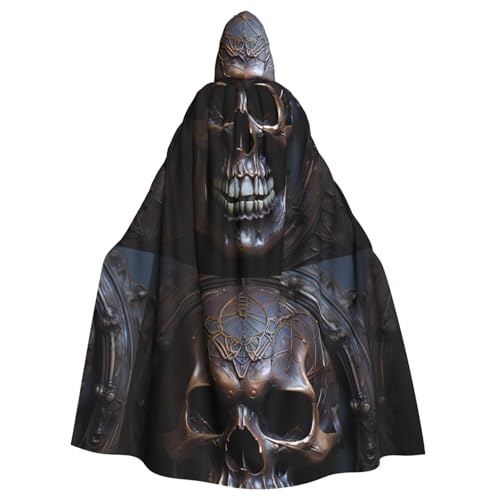 WHJSSF Kupferfarbener Totenkopf-Aufdruck, Halloween-Umhang mit Kapuze für Erwachsene, super großer Kapuzenumhang ohne Reißverschluss von WHJSSF