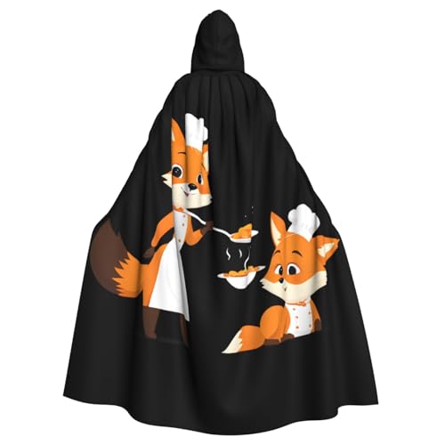 WHJSSF Little Fox Koch Prints Halloween Erwachsene Kapuzenumhang Umhang für Rollenspiele, Bühnenkostüme, Partys, pflegeleicht von WHJSSF