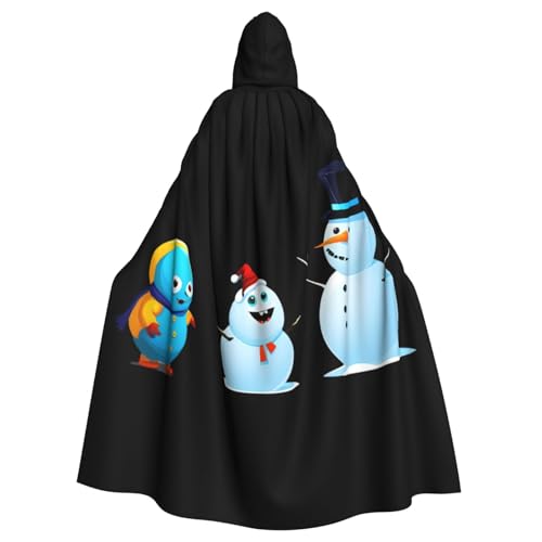 WHJSSF Little Monster Next To The Snowman Prints Halloween Erwachsene Kapuzenumhang Umhang für Rollenspiele, Bühnenkostüme, Partys, pflegeleicht von WHJSSF