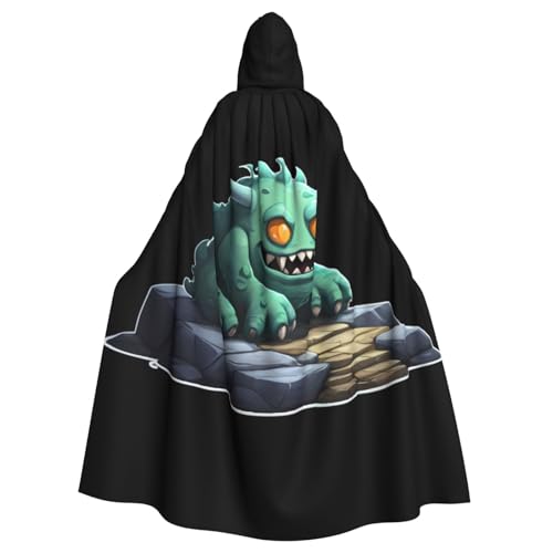WHJSSF Monster On The Stone Pier Prints Halloween Erwachsene Kapuzenumhang Umhang für Rollenspiele, Bühnenkostüme, Partys, pflegeleicht von WHJSSF