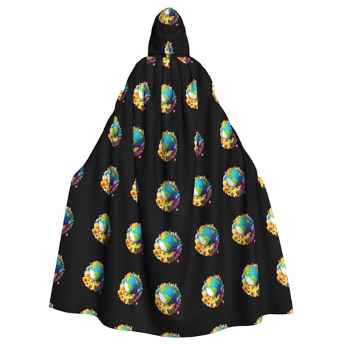WHJSSF Planet aus Bausteinen, bedruckter Halloween-Umhang mit Kapuze für Erwachsene, super großer Kapuzenumhang ohne Reißverschluss von WHJSSF