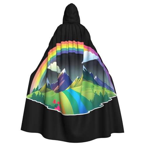 WHJSSF Rainbow Behind The Mountain Prints Halloween Erwachsene Kapuzenumhang Umhang für Rollenspiele, Bühnenkostüme, Partys, pflegeleicht von WHJSSF