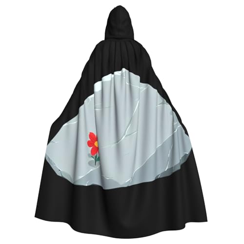 WHJSSF Rote Blume auf dem Stein, Halloween-Umhang mit Kapuze, für Rollenspiele, Bühnenkostüme, Partys, pflegeleicht von WHJSSF