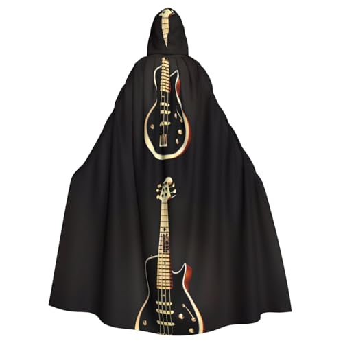 WHJSSF Schwarzer Gitarren-Aufdruck, Halloween-Umhang mit Kapuze, für Rollenspiele, Bühnenkostüme, Partys, pflegeleicht WHJSSF Schwarzer Gitarren-Aufdruck, Halloween-Umhang mit Kapuze, für Rollenspiele, Bühnenkostüme, Partys, pflegeleicht von WHJSSF