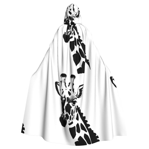 WHJSSF Schwarzer und weißer Giraffen-Aufdruck, Halloween-Umhang mit Kapuze, für Rollenspiele, Bühnenkostüme, Partys, pflegeleicht WHJSSF Schwarzer und weißer Giraffen-Aufdruck, Halloween-Umhang mit Kapuze, für Rollenspiele, Bühnenkostüme, Partys, pflegeleicht von WHJSSF