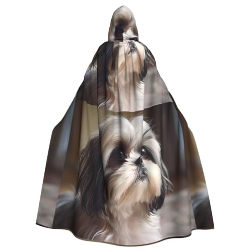 WHJSSF Shih Tzu Hunde-Aufdruck, Halloween-Umhang mit Kapuze, für Erwachsene, super groß, ohne Reißverschluss von WHJSSF