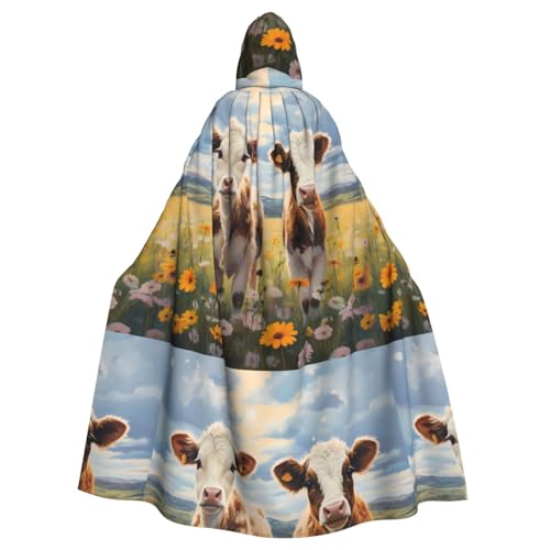 WHJSSF The Calf In The Flower Field Prints Halloween Adult Hooded Cape Cloak For Role-Playing, Stage Costumes, Parties, Easy Care von WHJSSF