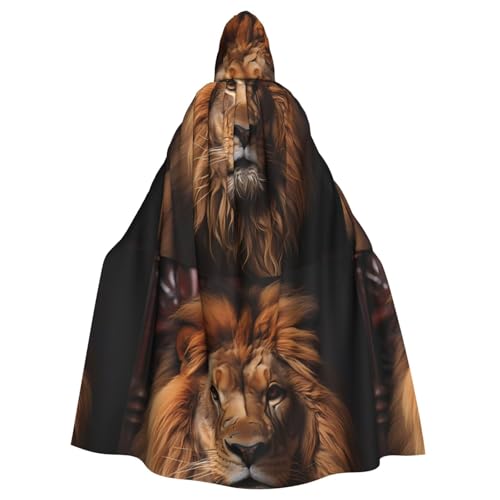WHJSSF The Lion's Gaze Prints Halloween-Umhang mit Kapuze für Erwachsene, für Rollenspiele, Bühnenkostüme, Partys, pflegeleicht von WHJSSF
