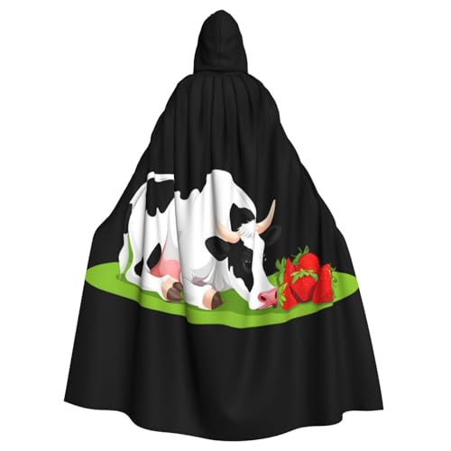 WHJSSF Umhang mit Kapuze für Erwachsene, Motiv: Kuh frisst, Erdbeeren, Halloween, Erwachsene, für Rollenspiele, Bühnenkostüme, Partys, pflegeleicht von WHJSSF