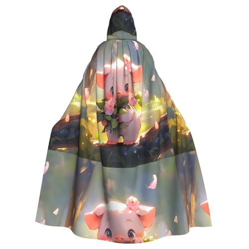 WHJSSF Umhang mit Kapuze für Erwachsene, Motiv: Schwein, Blumendruck, für Rollenspiele, Bühnenkostüme, Partys, pflegeleicht von WHJSSF