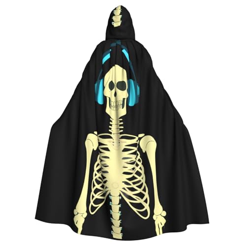 WHJSSF Umhang mit Kapuze für Erwachsene, Motiv: Skelett, Musik hören, bedruckt, Halloween, Kapuzenumhang, ohne Reißverschluss WHJSSF Umhang mit Kapuze für Erwachsene, Motiv: Skelett, Musik hören, bedruckt, Halloween, Kapuzenumhang, ohne Reißverschluss von WHJSSF