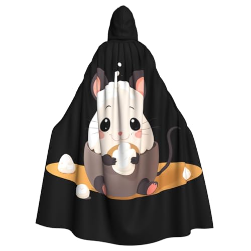 WHJSSF Umhang mit Kapuze für Erwachsene, Motiv: kleine Maus und niedliche Marshmallow-Drucke, für Rollenspiele, Bühnenkostüme, Partys, pflegeleicht von WHJSSF