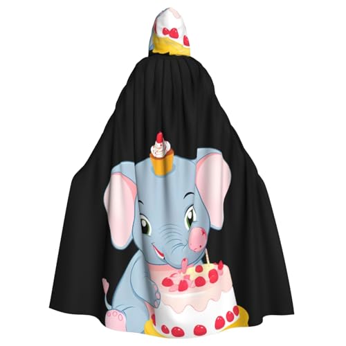 WHJSSF Umhang mit Kapuze für Erwachsene, Motiv: kleiner Elefant hält einen Kuchen, super großer Kapuzenumhang ohne Reißverschluss WHJSSF Umhang mit Kapuze für Erwachsene, Motiv: kleiner Elefant hält einen Kuchen, super großer Kapuzenumhang ohne Reißverschluss von WHJSSF
