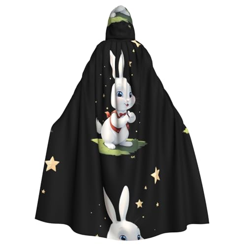 WHJSSF Umhang mit Kapuze für Erwachsene, Motiv: kleines weißes Kaninchen, Sternenmotiv, super großer Kapuzenumhang ohne Reißverschluss WHJSSF Umhang mit Kapuze für Erwachsene, Motiv: kleines weißes Kaninchen, Sternenmotiv, super großer Kapuzenumhang ohne Reißverschluss von WHJSSF