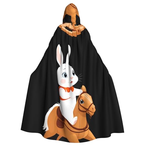 WHJSSF Umhang mit Kapuze für Erwachsene, Motiv: kleines weißes Kaninchen reitet auf einem Holzpferd, Halloween-Umhang für Erwachsene, super großer Kapuzenumhang ohne Reißverschluss WHJSSF Umhang mit Kapuze für Erwachsene, Motiv: kleines weißes Kaninchen reitet auf einem Holzpferd, Halloween-Umhang für Erwachsene, super großer Kapuzenumhang ohne Reißverschluss von WHJSSF