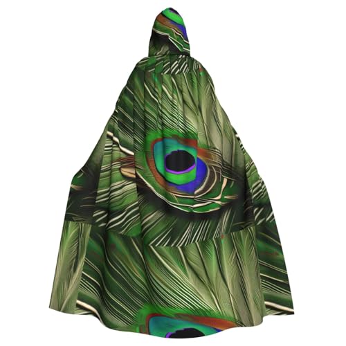 WHJSSF Umhang mit grünem Pfauenfeder-Druck, Halloween, Erwachsenen-Kapuzenumhang für Rollenspiele, Bühnenkostüme, Partys, pflegeleicht von WHJSSF