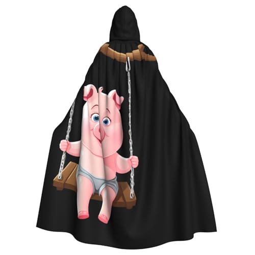 WHJSSF Umhang mit rosa Schweinchen auf der Schaukel, bedruckt, Halloween, Erwachsenen-Kapuzenumhang – super großer Kapuzenumhang ohne Reißverschluss von WHJSSF