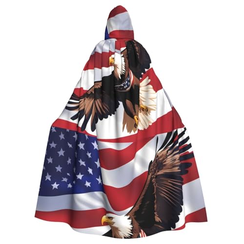 WHJSSF Usa Patriotischer Adler mit amerikanischer Flagge, Halloween-Umhang für Erwachsene, Kapuzenumhang für Rollenspiele, Bühnenkostüme, Partys, pflegeleicht von WHJSSF