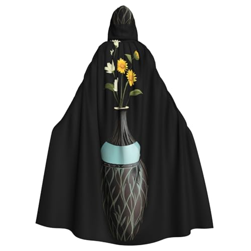 WHJSSF Vintage-bedruckter Vasen-Druck, Halloween-Umhang mit Kapuze für Erwachsene, super großer Kapuzenumhang ohne Reißverschluss von WHJSSF