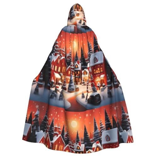 WHJSSF Weihnachtsdorfdruck Halloween Erwachsene Kapuzenumhang – super großer Kapuzenumhang ohne Reißverschluss von WHJSSF