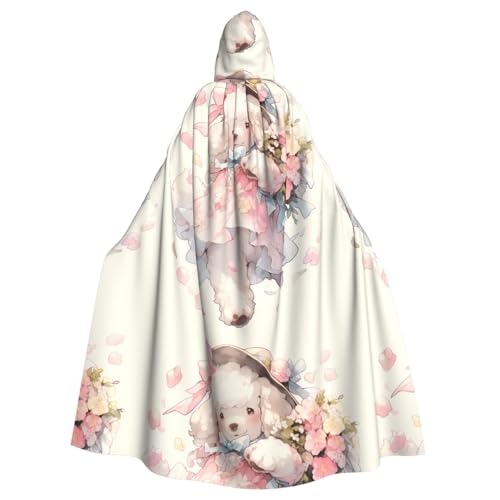 WHJSSF Welpe in einem Blumenrock, bedruckt, Halloween, Erwachsenen-Kapuzenumhang für Rollenspiele, Bühnenkostüme, Partys, pflegeleicht von WHJSSF