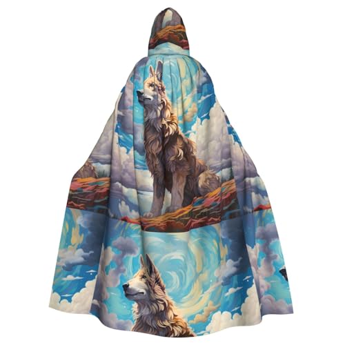 WHJSSF Wolf schaut am Himmel auf, Halloween-Umhang für Erwachsene, Kapuzenumhang für Rollenspiele, Bühnenkostüme, Partys, pflegeleicht von WHJSSF