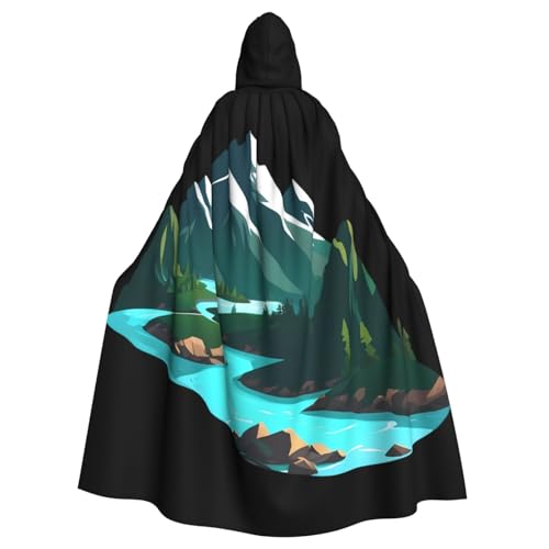 WHJSSF Wunderschöner Umhang mit Kapuze für Erwachsene, Motiv: Berge und Flüsse – super großer Kapuzenumhang ohne Reißverschluss von WHJSSF