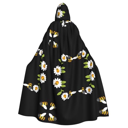 WHJWZY Bedruckter Halloween-Kapuzenumhang mit kleinen Bienen in den Blumen, für Damen und Herren, für Partys, Abschlussbälle WHJWZY Bedruckter Halloween-Kapuzenumhang mit kleinen Bienen in den Blumen, für Damen und Herren, für Partys, Abschlussbälle von WHJWZY