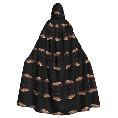WHJWZY Bison Halloween-Kapuzenumhang mit gebogenem Kopf, bedruckt für Damen und Herren, für Partys, Abschlussbälle von WHJWZY