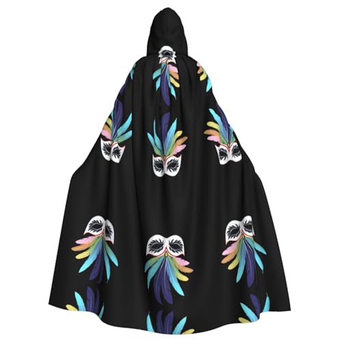 WHJWZY Bunte Federmaske, bedruckt, Aldult Halloween, Kapuzenumhang für Männer und Frauen, für Partys, Abschlussball WHJWZY Bunte Federmaske, bedruckt, Aldult Halloween, Kapuzenumhang für Männer und Frauen, für Partys, Abschlussball von WHJWZY
