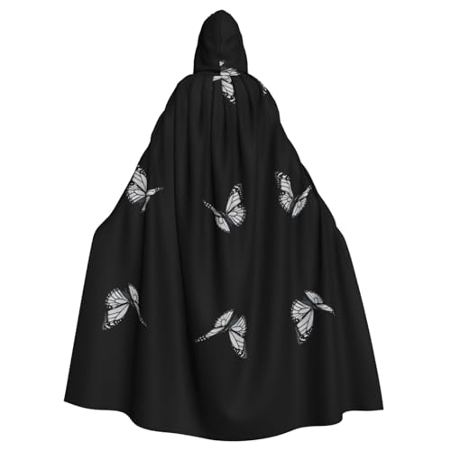 WHJWZY Einsamer schwarz-weißer Schmetterlings-Druck, Aldult Halloween-Kapuzenumhang für Männer und Frauen, für Partys, Abschlussbälle WHJWZY Einsamer schwarz-weißer Schmetterlings-Druck, Aldult Halloween-Kapuzenumhang für Männer und Frauen, für Partys, Abschlussbälle von WHJWZY