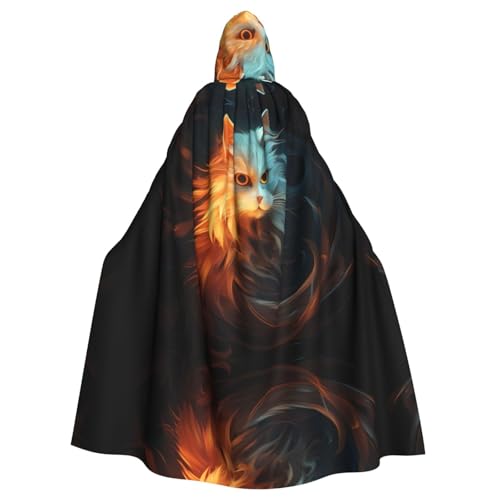 WHJWZY Fantastischer Halloween-Kapuzenumhang mit Katzendruck, für Damen und Herren, für Partys, Abschlussbälle von WHJWZY