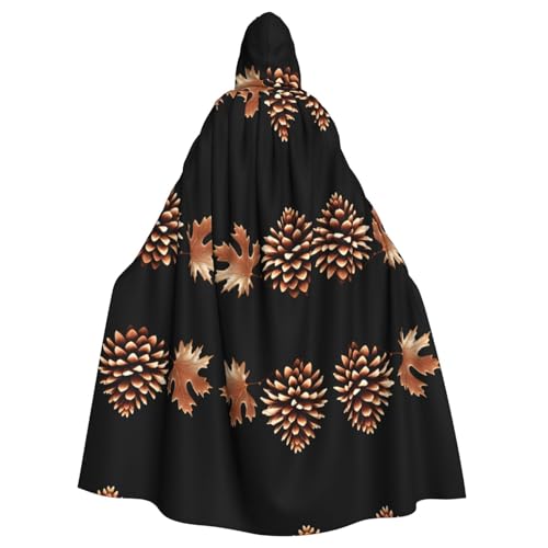 WHJWZY Halloween-Kapuzenumhang mit Ahornblättern und Kiefernfrüchten, bedruckt für Damen und Herren, für Partys, Abschlussbälle von WHJWZY