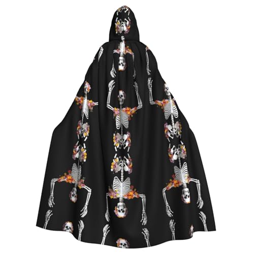 WHJWZY Halloween-Kapuzenumhang mit Blumen mit Skelett-Druck, für Damen und Herren, für Partys, Abschlussbälle von WHJWZY