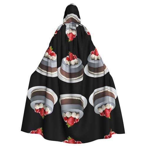 WHJWZY Halloween-Kapuzenumhang mit Erdbeerkuchenmuster für Damen und Herren, für Partys, Abschlussbälle von WHJWZY