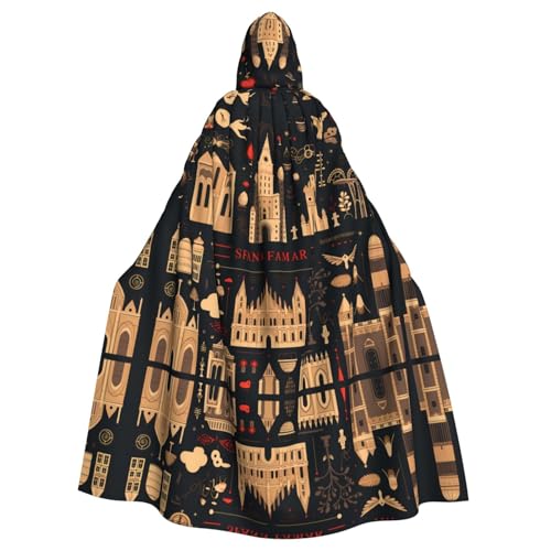 WHJWZY Halloween-Kapuzenumhang mit Festungsmuster für Damen und Herren, für Partys, Abschlussbälle von WHJWZY